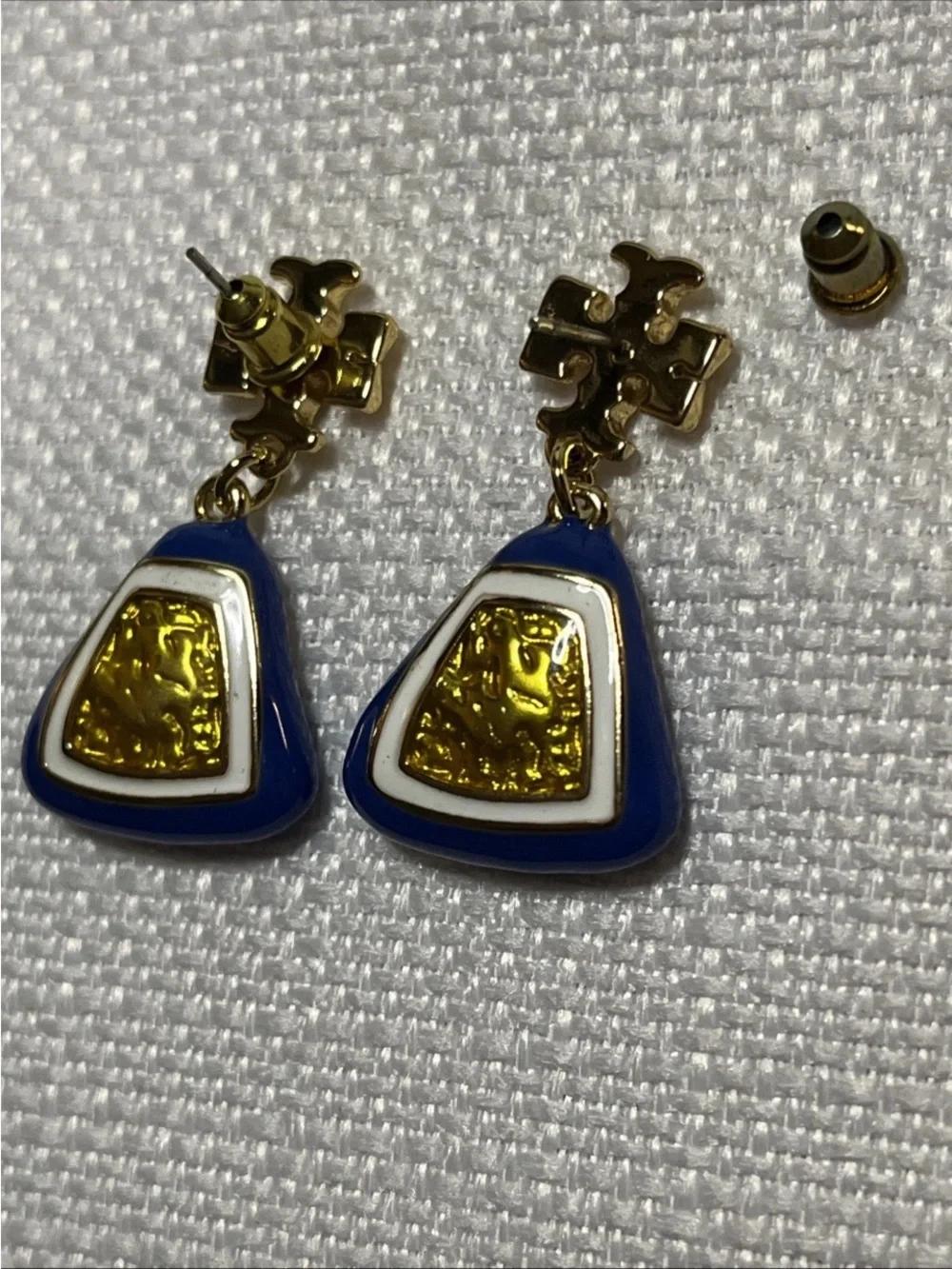 Tory Burch Blue and Gold Drop Earrings